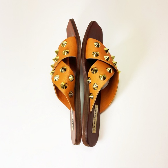 Steve Madden Spike Cognac Leather Slide Sandal - Picture 5 of 7